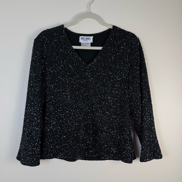 Brilliante By J.A. Tops - BRILLIANTE by J.A. Black Women's Embellishment Blouse Beads Lined sz XL Occasion